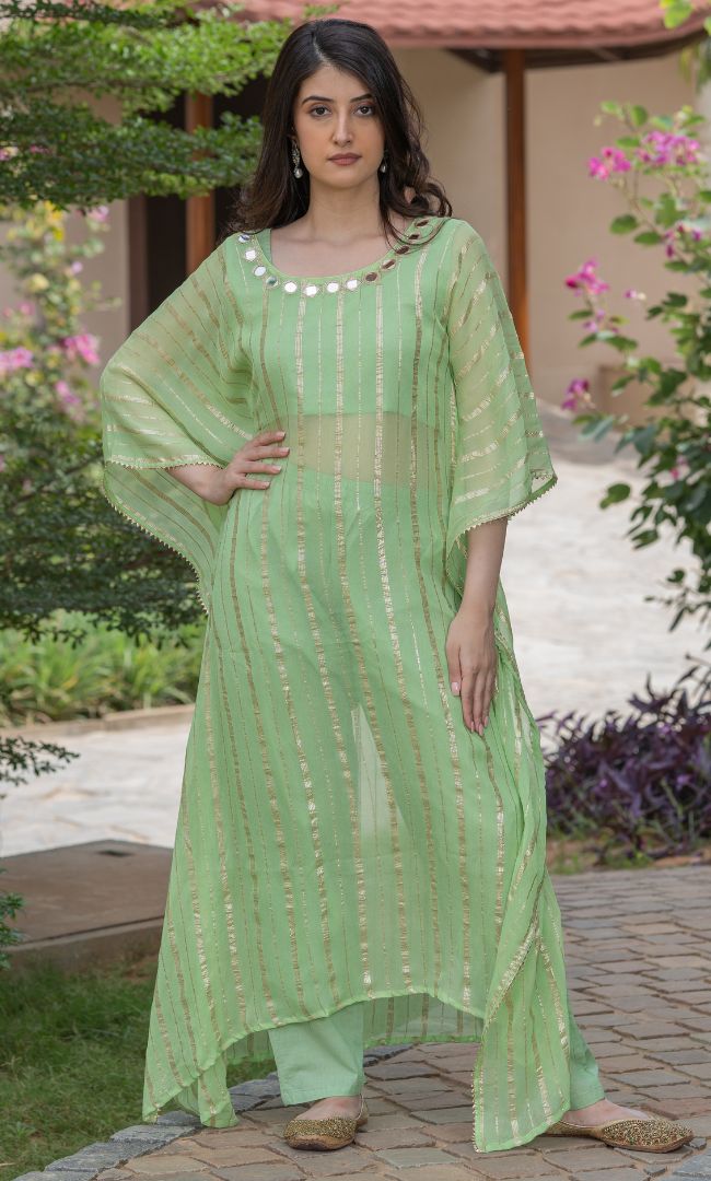 GRASSY GREEN HANDWORK KAFTAN SET