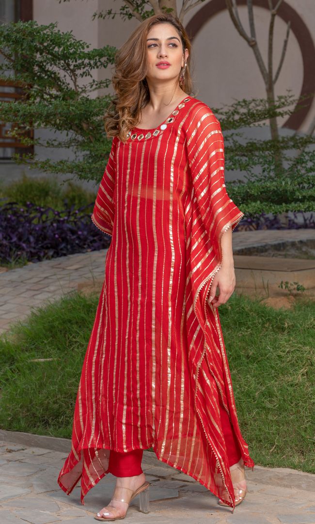 ROYAL RED HANDWORK KAFTAN