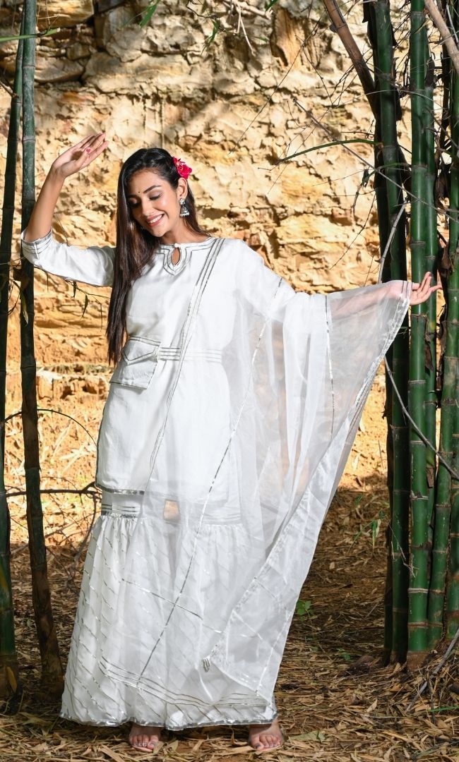 PEARL WHITE KURTA WITH SHARARA SET